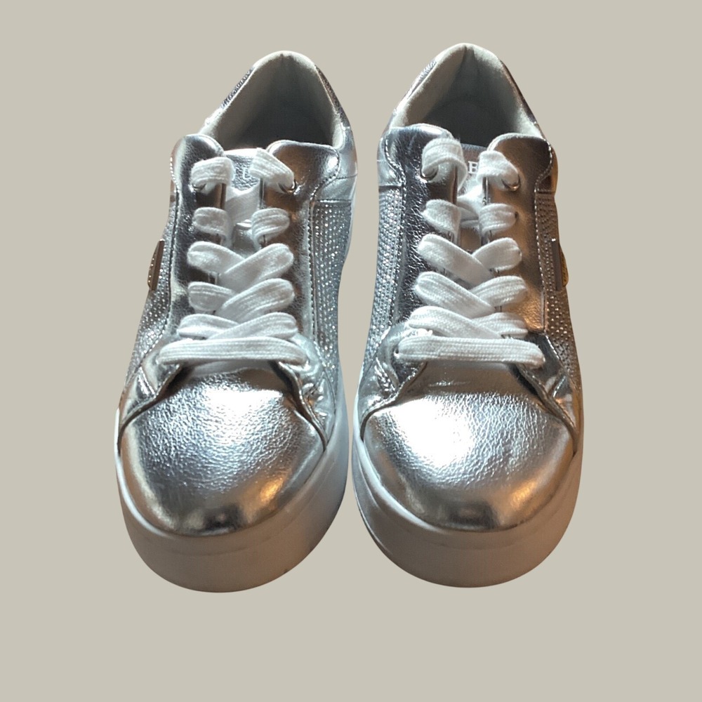 Guess Lennza Metallic Rhinestone Platform Sneakers Women 8.5 Silver Streetwear